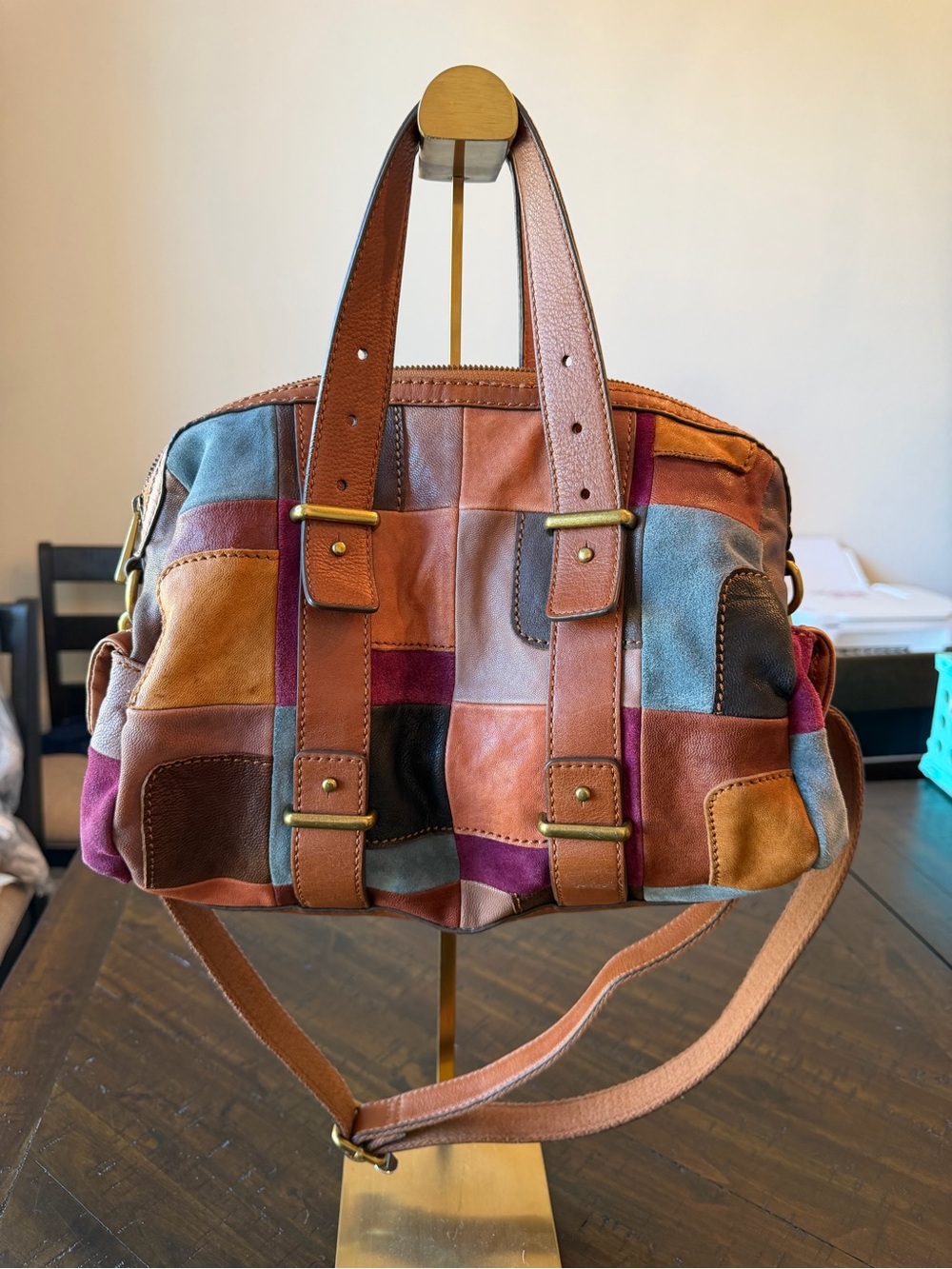 Fossil Mason Patchwork Leather Satchel - Y2K vintage bohemian patchwork fall - Picture 2 of 15